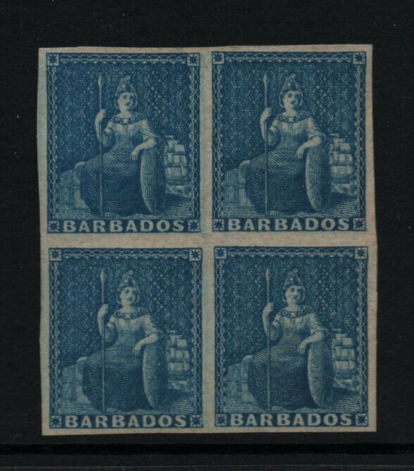 Barbados #3a Extra Fine Mint Full Original Gum Hinged Block (LR Is Never Hinged)