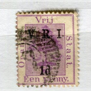 ORANGE FREE STATE; 1900 early classic QV used ' VRI 1d.' surcharged , Postmark.