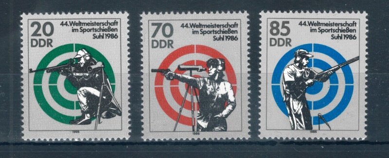 East Germany 1986 44th World Shooting Championships stamps. MNH. Sg E2754-E2756