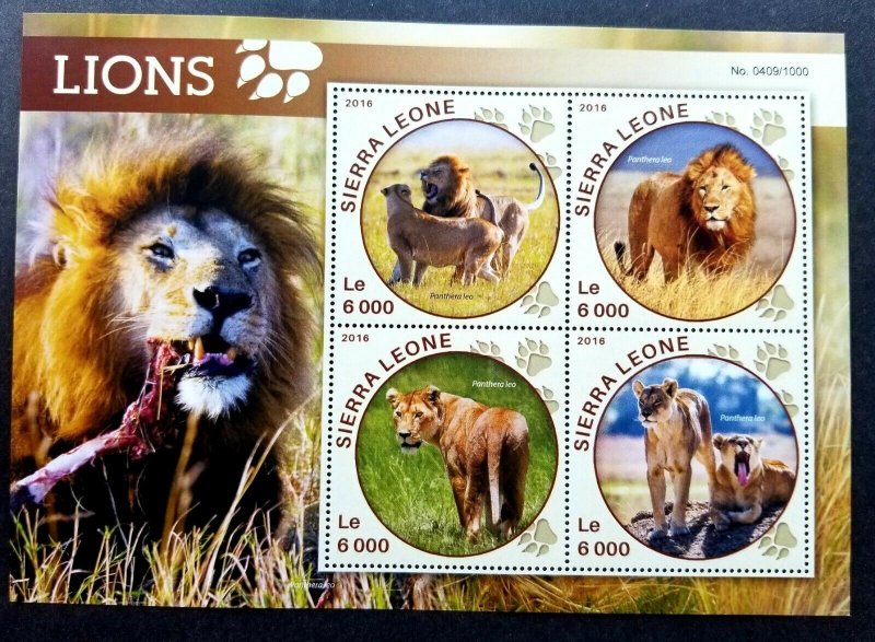 *FREE SHIP Sierra Leone Wildlife Lions 2016 Wild Animal Big Cat Mammal (ms MNH