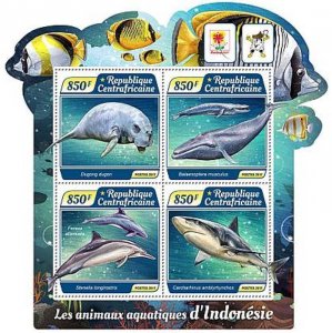 Central Africa - 2017 Aquatic Animals - 4 Stamp Sheet - CA17514a