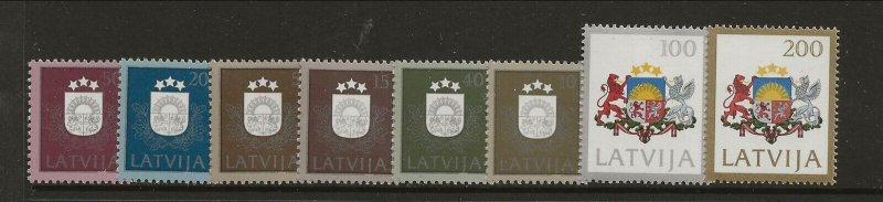 LATVIA Sc 300-7 NH issue of 1991 - ARMS - FIRST SET AFTER BREAKUP FROM USSR 
