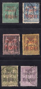 MOMEN: FRENCH COLONIES MADAGASCAR SC #14,16,17,20-22 USED LOT #65897