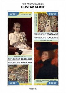 Togo - 2022 Austrian artist Gustav Klimt Aniversary - 4 Stamp Sheet - TG220243a