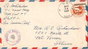 United States Fleet Post Office 6c Monoplane Air Envelope 1944 U.S. Navy U.S....