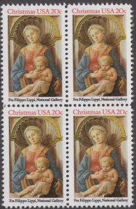 1984 Madonna Fra Flippo Painting Block Of 4 20c Postage Stamps, Sc#2107, MNH, OG