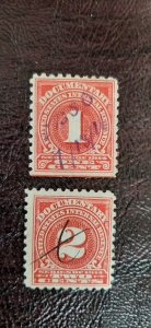 US Scott # R207-R208; 2 used Documentary stamps of 1914; F/VF centering