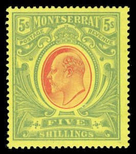 Montserrat 1909 KEVII 5s red & green/yellow mint lightly hinged. SG 47. Sc 40.