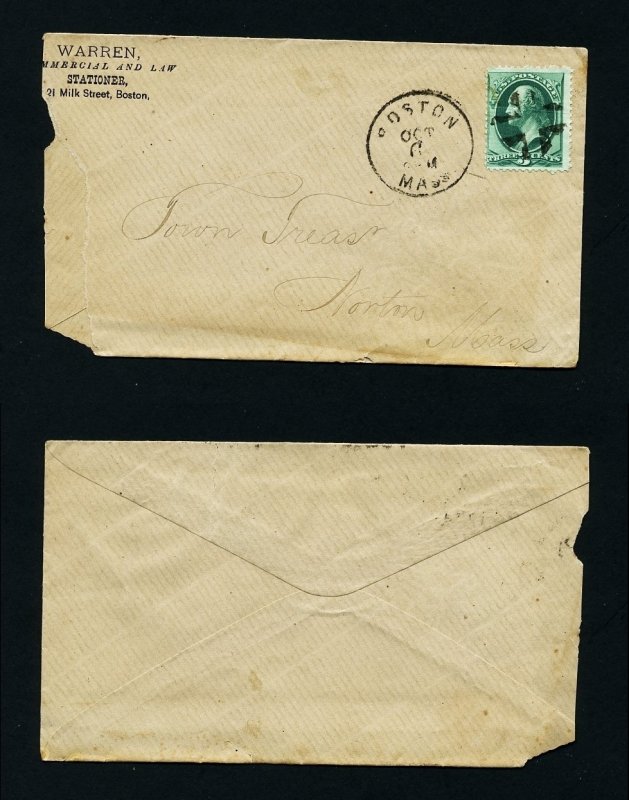 # 158 cover Warren Stationer, Boston, MA to Noron, MA - 10-6-1870s