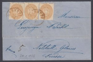 Lombardy used in BEIRUT, Sc 24 (3) tied by BERUTTI 1866 cover to Switzerland