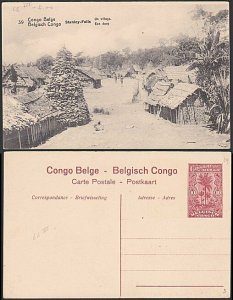 BELGIAN CONGO 10c pictorial card unused : Village at Stanley Falls..........E909