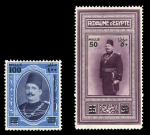 Egypt #166-167 Cat$270, 1932 Surcharges, set of two, lightly hinged, pencil s...