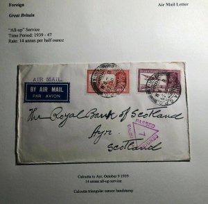 1939 Calcutta India Airmail Commercial Cover To The Royal Bank Of Scotland Aye