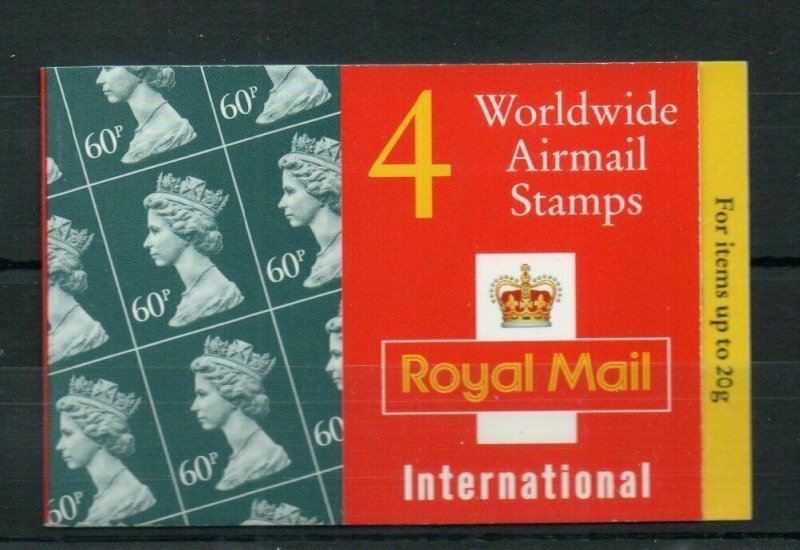 1995 GQ3 Barcode Booklet 4 x 60p Worldwide Airmail stamps - complete