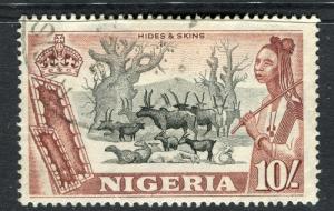 NIGERIA;  1950s early QEII issue fine used 10s. value