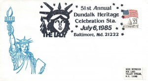 CACHET COVER 51st ANNUAL DUNDALK HERITAGE CELEBRATION STATION THE LADY 100 1985