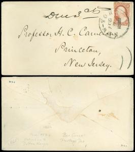 1856c Cds to Prof. H C Cameron at PRINCETON, SC #11 Extra OUTERLINE Rt, Bar CxL!