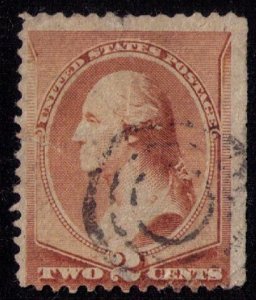 US Stamp Sc 211b Used No Gum ,Washington 2c closed up fault tear L Fine