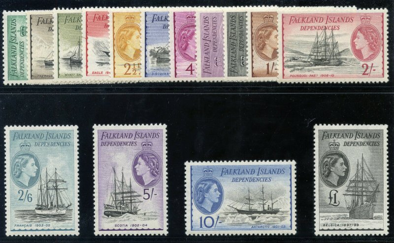 Falkland Islands Dependencies 1954 QEII set complete MLH. SG G26-G40. Sc IL19-33