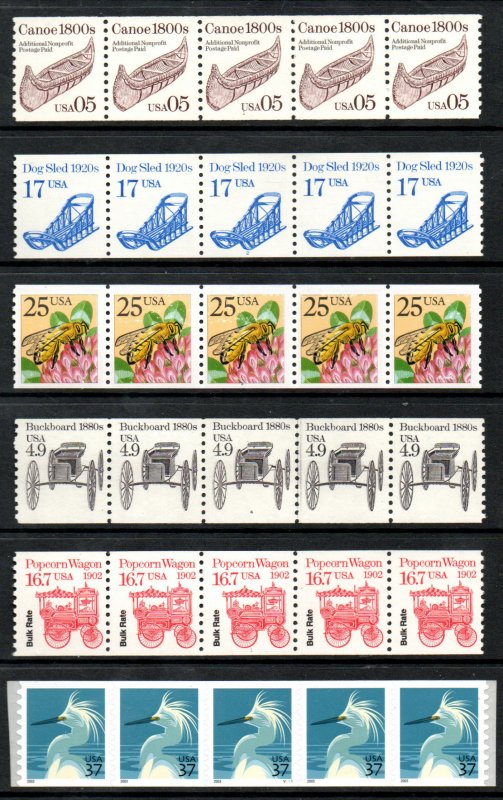US #2124 // 3029  PLATE NUMBER COILS, 6 different (different types) , VF mint...