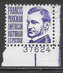 USA 1281: 3c Francis Parkman, plate no single, used, F-VF