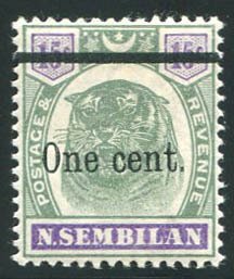 Malayan States - Negri Sembilan #20 (SG 15) Cat£110, 1900 1c on 15c green an...