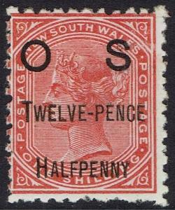 NEW SOUTH WALES 1891 QV OS TWELVE- PENCE HALFPENNY ON 1/- 