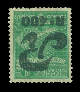 BRAZIL 1930 AIRMAIL - CONDOR REG. STAMPS - 400/1300r INVERTED SURCH Sc#1CLF3a MH