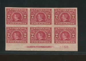 United States Postage Stamp #371 Mint Hinged OG Imprint Plate Block No. 5250