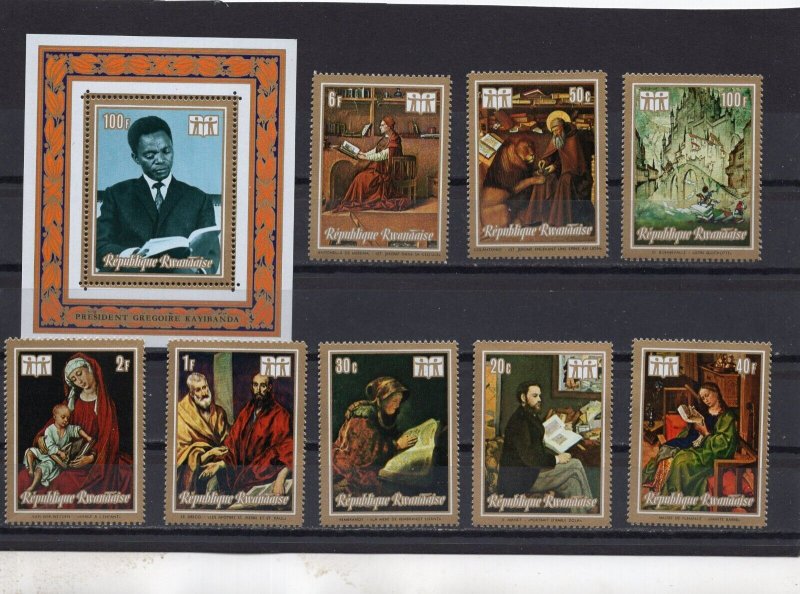 RWANDA 1973 PAINTINGS SET OF 8 STAMPS & S/S MNH