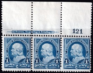 #247 Mint NH, Fine+, Plate number strip of 3, imprint (CV $600) (CV $180 - ID...