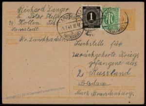 Germany AMG Upfranked Postal Card Search for German POWs in Russia 63346