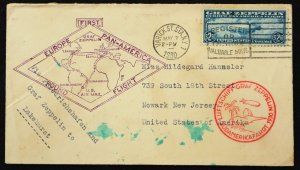 U.S. Used Stamp Scott #C15 $2.60 Zeppelin on Cover SOTN Flight & Warwick Cancel