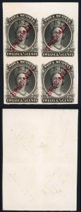 Nova Scotia SG29 12 1/2c Block Opt SPECIMEN in RED Block of four mounted on card