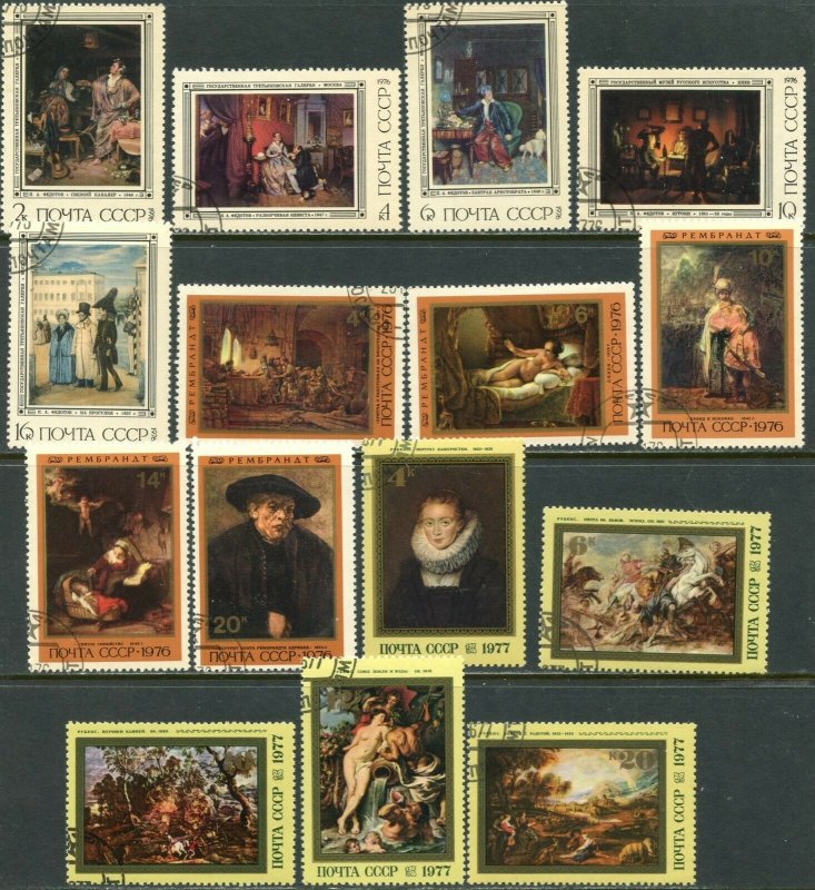 RUSSIA Sc#4454-4458, 4511-4515, 4572-4576 1976-77 Three Art Complete Sets OG CTO