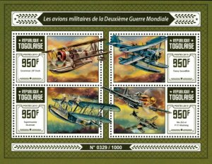 Togo 2015 - Military Planes of World War II, Aviation - Sheet of 4 - MNH