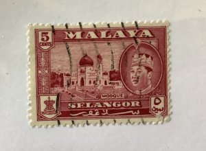 MALAYA  Selangor 1957 Scott 105 used  - 5c,  Mosque & Sultan