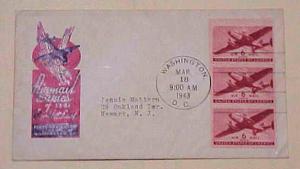 US FDC 6cents  AIRMAIL BOOKLET PANE 1943, 100R   CACHET