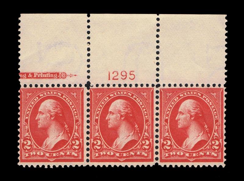 GREAT SCOTT #279Bd XF MINT OG NH CERT 2₵ ORANGE RED TYPE-IV STRIP PLATE NUM BEP