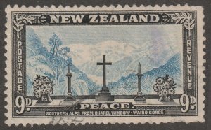 New Zealand, stamp, scott#256,  used, hinged,  9D,  blue, Peace