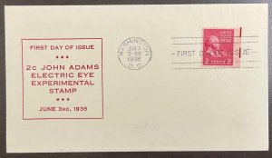 806EE Type I Electric Eye WSE/Clifford, John Adams  Prexie Series FDC 1938