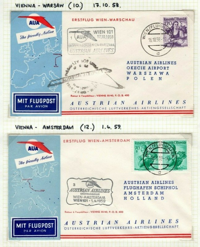 AUSTRIA Aviation FIRST FIGHT COVERS{2} Warsaw/Amsterdam 1958 Costumes EP592
