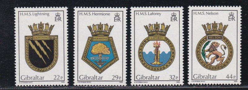 Gibraltar # 492-495, Royal Navy Ship Crests, NH, 1/2 Cat.