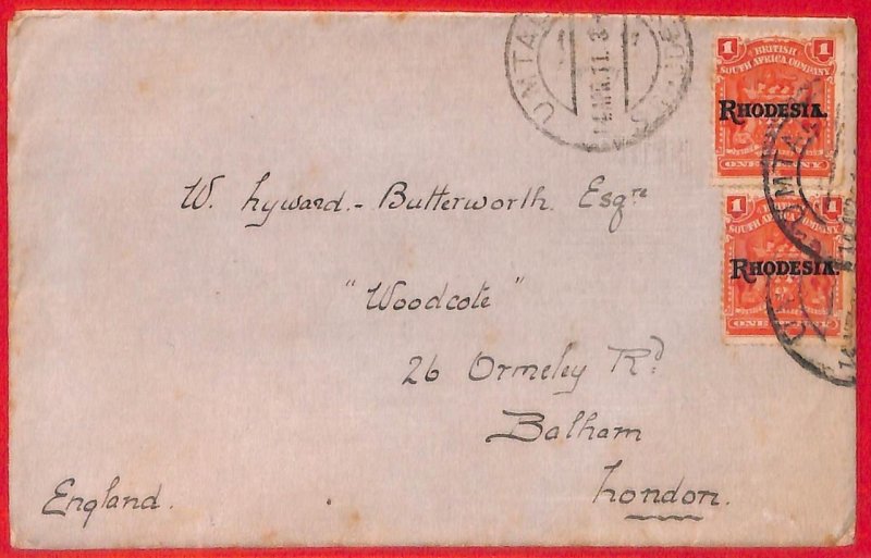 aa3798  - Rhodesia  - POSTAL HISTORY -  COVER from UMTALI  to ENGLAND  1911