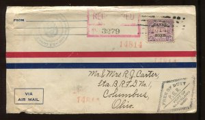 CANAL ZONE 80 ON 1925 REGISTERED AIRMAIL 'DUTY FREE' COVER TO OHIO LV4726