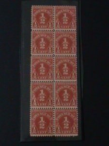 UNITED STATES-1930-SC#J69-POSTAGE DUE BLOCK OF 10-MNH-VERY FINE 94 YEARS OLD