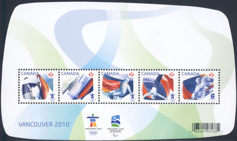 Canada 2009 Sc 2299 Vancouver Winter Olympic Hockey Bobsled Curling SS Stamp MNH