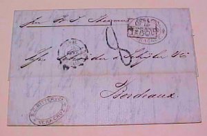 MEXICO VERA CRUZ 1865 GB 1F 60cents CALAIS TRANSIT B/S BORDEAUX