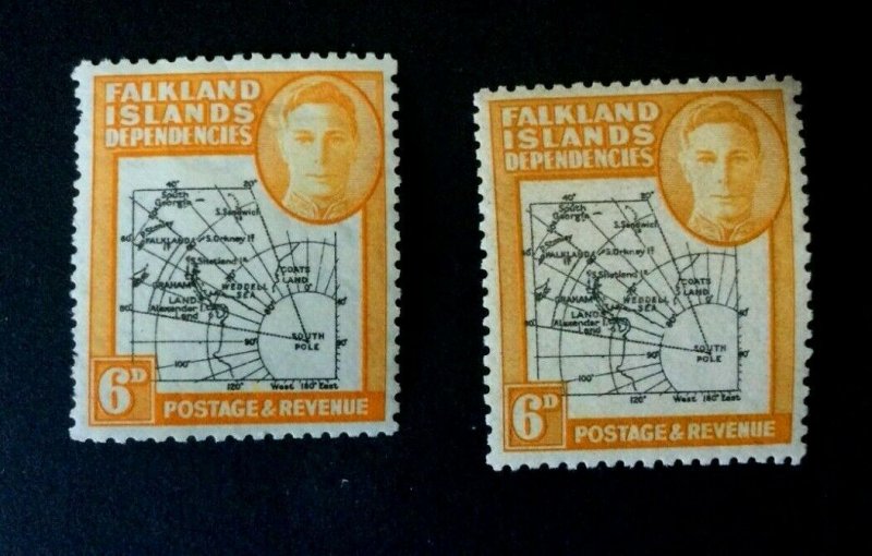 Falkland Island Dep.: 1946, 6d map, black & ochre shade, gap in 80th, Mint