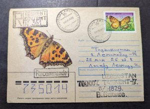 1995 Registered Uzbekistan Cover Tawkeht Local Use Butterfly Cachet 2